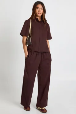 boohoo Pantalon Large à Cordon de Serrage en Chambray<Femme Pantalons|Looks Chocolat