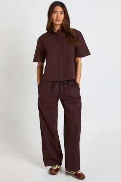 boohoo Pantalon Large à Cordon de Serrage en Chambray<Femme Pantalons|Looks Chocolat