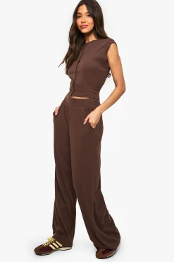 boohoo Pantalon Large Côtelé<Femme Pantalons|Looks Chocolat