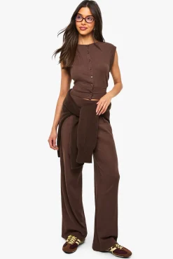 boohoo Pantalon Large Côtelé<Femme Pantalons|Looks Chocolat