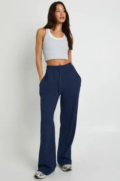 Pantalon Large Côtelé Taille Haute