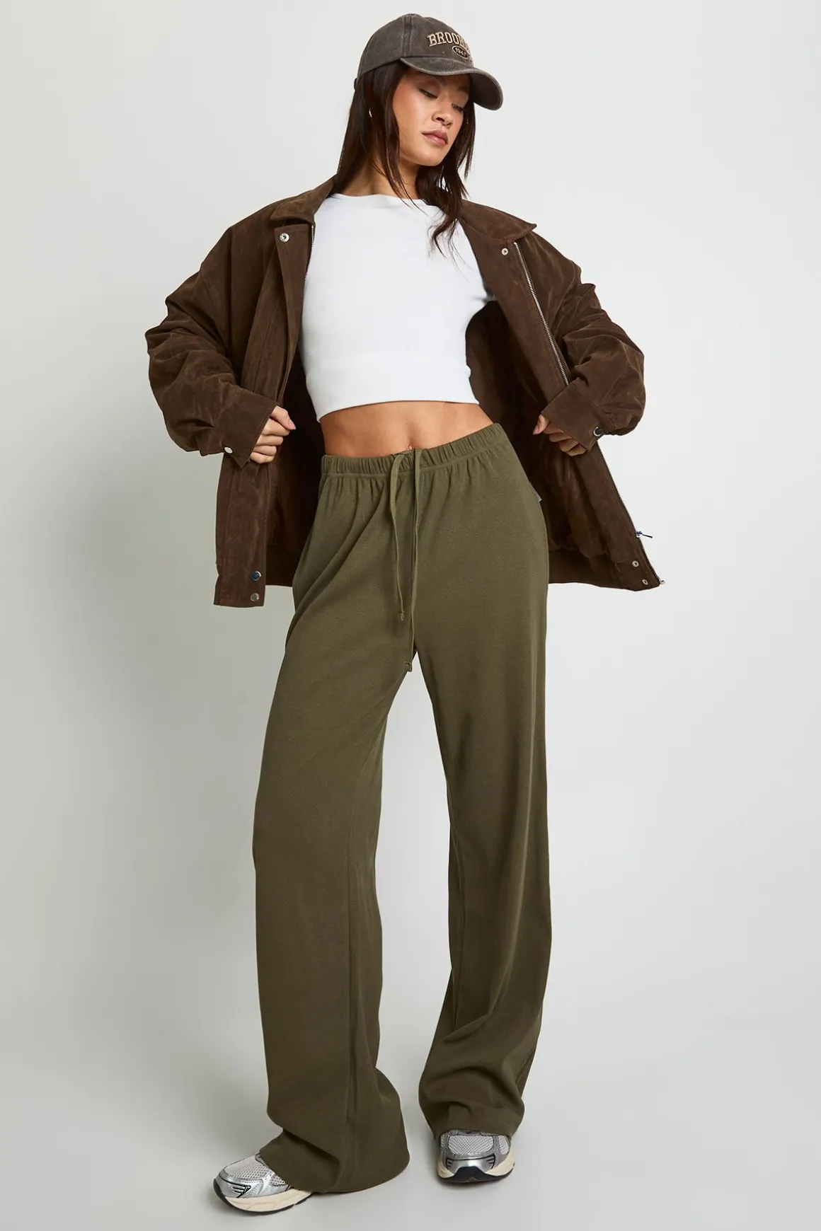 Pantalon Large Côtelé Taille Haute