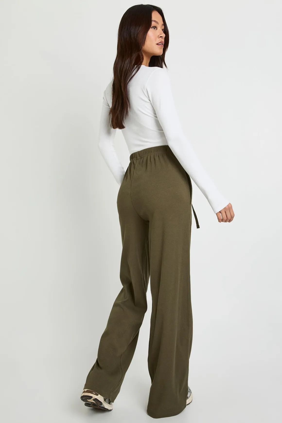 Pantalon Large Côtelé Taille Haute