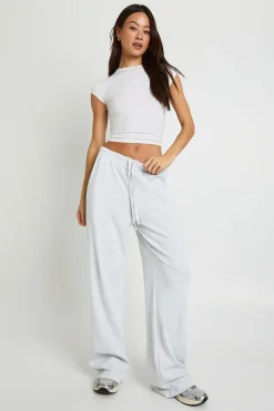 Pantalon Large Côtelé Taille Haute