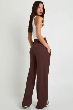boohoo Pantalon Large Côtelé Taille Haute<Femme Pantalons|Looks Chocolat