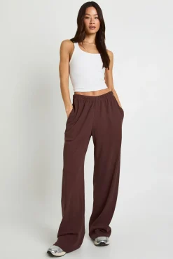 boohoo Pantalon Large Côtelé Taille Haute<Femme Pantalons|Looks Chocolat