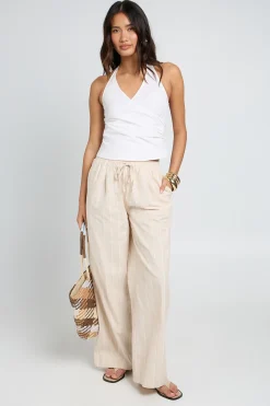 boohoo Pantalon Large Décontracté À Jambes Larges Effet Lin À Rayures Ton Sur Ton<Femme Pantalons