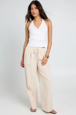 boohoo Pantalon Large Décontracté À Jambes Larges Effet Lin À Rayures Ton Sur Ton<Femme Pantalons