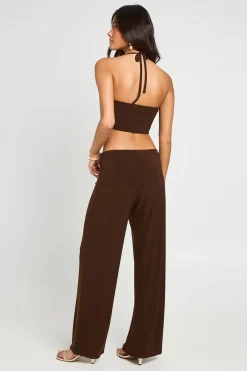 Pantalon Large À Détail Nœud Double Couche En Tissu Fluide