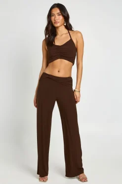 Pantalon Large À Détail Nœud Double Couche En Tissu Fluide