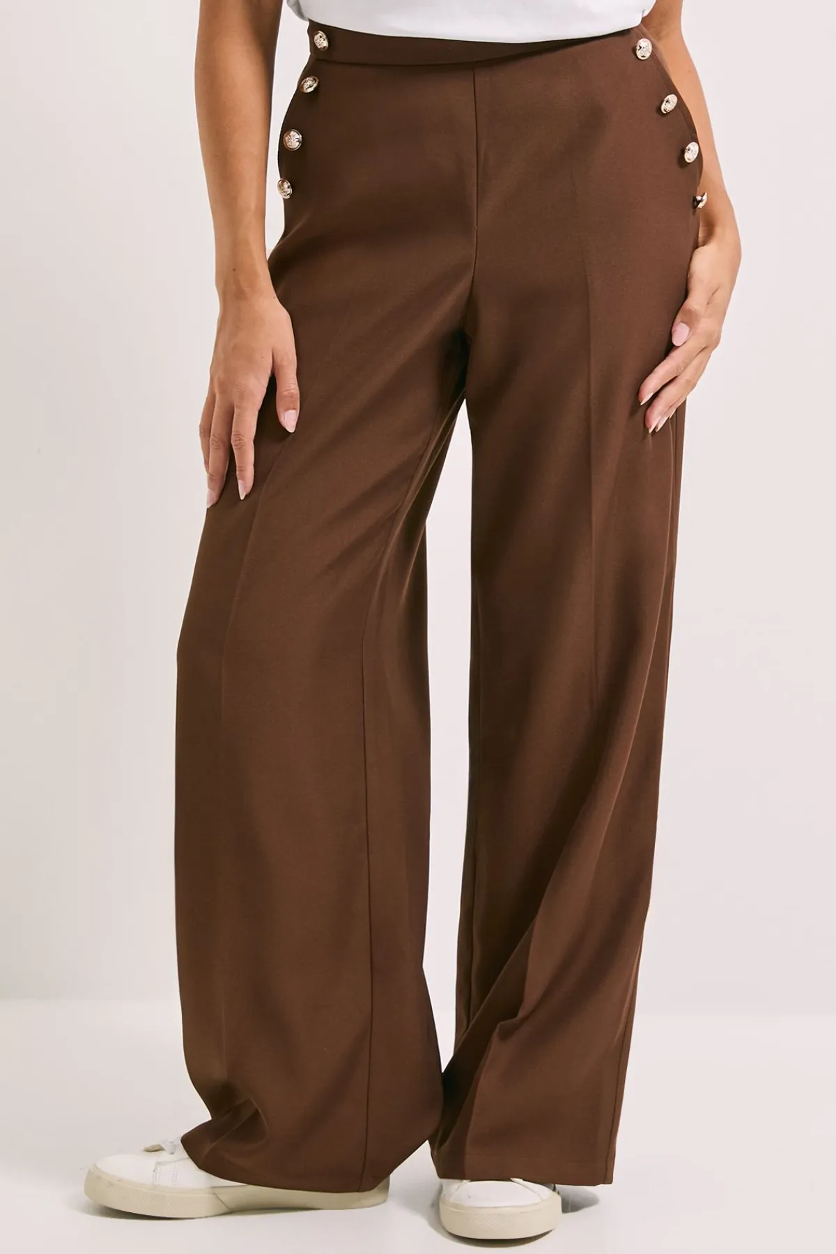 Dorothy Perkins Pantalon Large à Détails Boutons Militaires<Femme Pantalons|Looks Chocolat