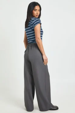 Pantalon Large à Détails de Poches Tissées Petite Taille