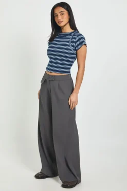 Pantalon Large à Détails de Poches Tissées Petite Taille