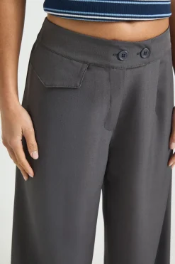 Pantalon Large à Détails de Poches Tissées Petite Taille