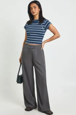 Pantalon Large à Détails de Poches Tissées Petite Taille