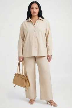 Pantalon Large En Chambray Avec Taille Élastiquée Grande Taille