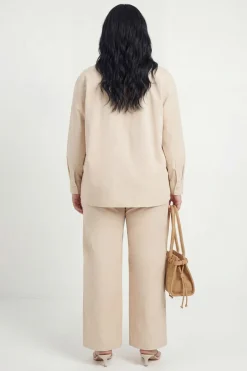 Pantalon Large En Chambray Avec Taille Élastiquée Grande Taille