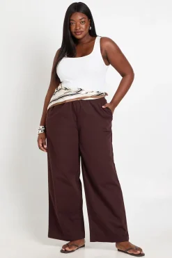 Pantalon Large En Chambray Avec Taille Élastiquée Grande Taille