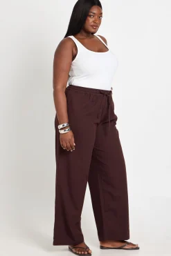 Pantalon Large En Chambray Avec Taille Élastiquée Grande Taille