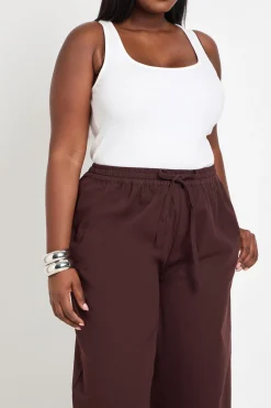 Pantalon Large En Chambray Avec Taille Élastiquée Grande Taille