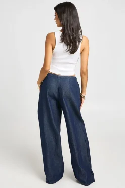 Pantalon Large En Chambray Avec Détail Nœud
