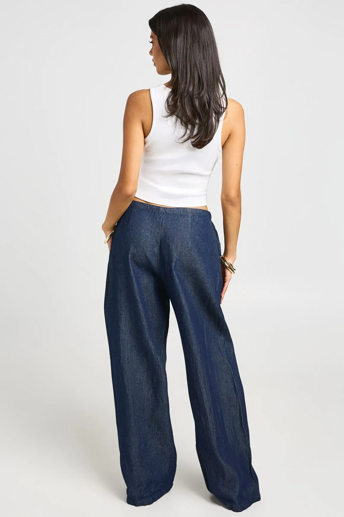 Pantalon Large En Chambray Avec Détail Nœud