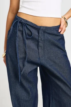 Pantalon Large En Chambray Avec Détail Nœud