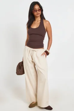 Pantalon Large En Chambray Avec Cordon De Serrage Petite
