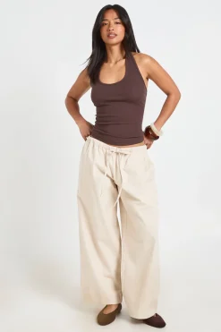 Pantalon Large En Chambray Avec Cordon De Serrage Petite
