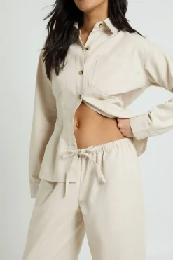 Pantalon Large En Chambray À Cordon De Serrage