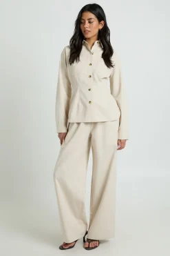 Pantalon Large En Chambray À Cordon De Serrage
