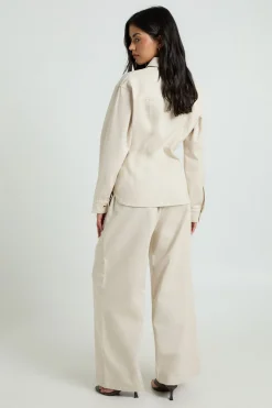 Pantalon Large En Chambray À Cordon De Serrage