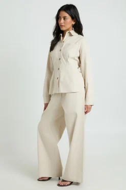 Pantalon Large En Chambray À Cordon De Serrage