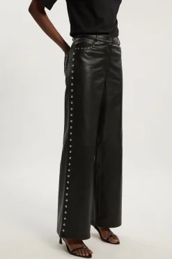 Pantalon Large en Cuir Clouté