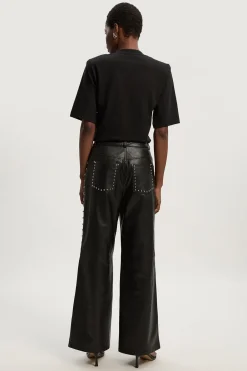Pantalon Large en Cuir Clouté