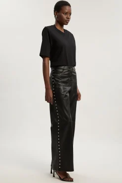 Pantalon Large en Cuir Clouté