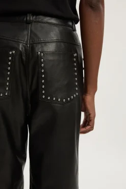 Pantalon Large en Cuir Clouté