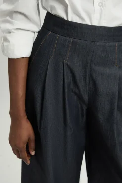 Pantalon Large En Denim Ajusté Avec Détails De Plis