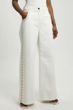 Pantalon Large en Denim à Clous
