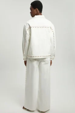 Pantalon Large en Denim à Clous