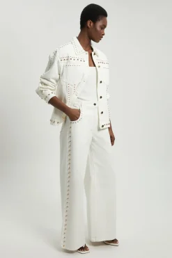 Pantalon Large en Denim à Clous