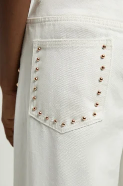 Pantalon Large en Denim à Clous