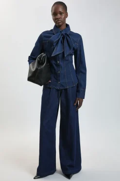 KarenMillen Pantalon Large En Denim À Plis<Femme Pantalons|Denim