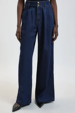 KarenMillen Pantalon Large En Denim À Plis<Femme Pantalons|Denim