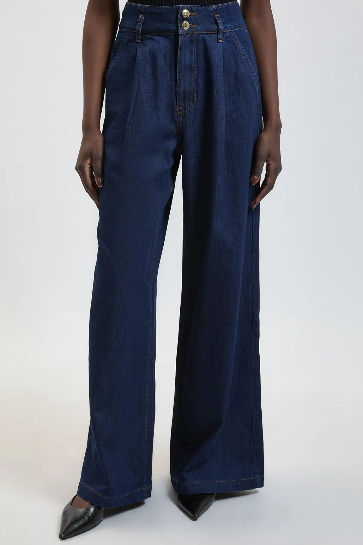 KarenMillen Pantalon Large En Denim À Plis<Femme Pantalons|Denim