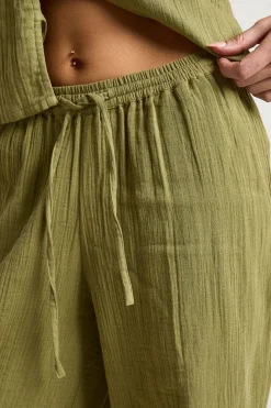 Pantalon Large En Gaze De Coton À Taille Élastique