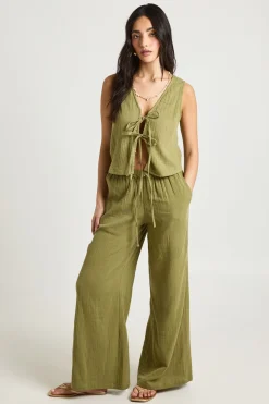 Pantalon Large En Gaze De Coton À Taille Élastique