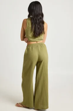 Pantalon Large En Gaze De Coton À Taille Élastique