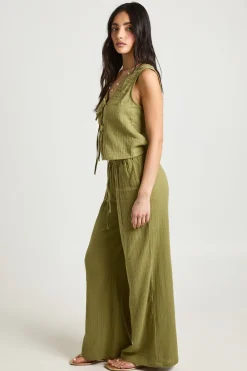Pantalon Large En Gaze De Coton À Taille Élastique