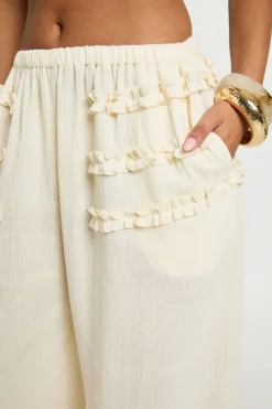 Pantalon Large En Gaze De Coton Avec Détail À Volants